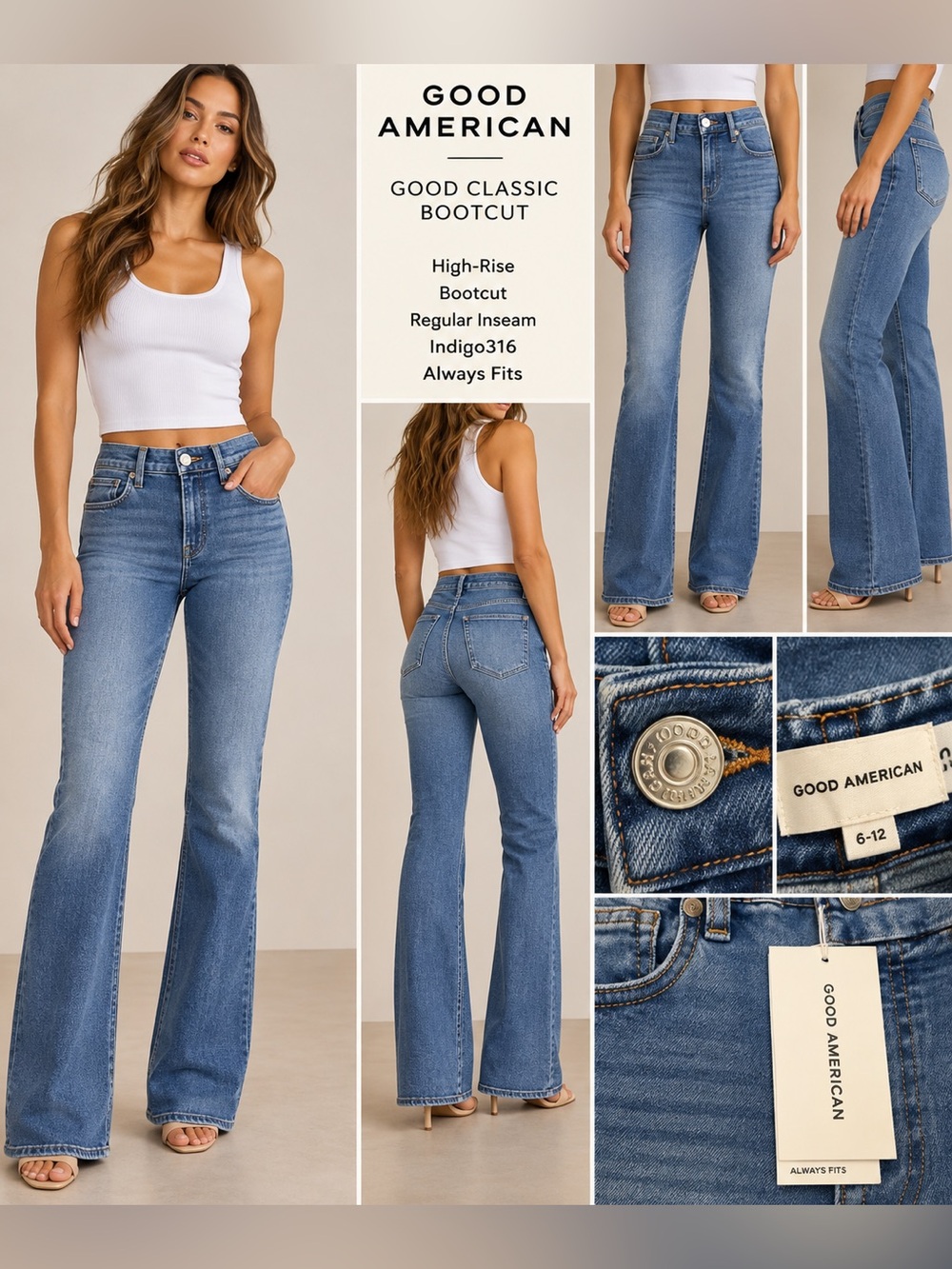 Good American Always Fits Good Classic Bootcut Jeans NWT Size 6–12